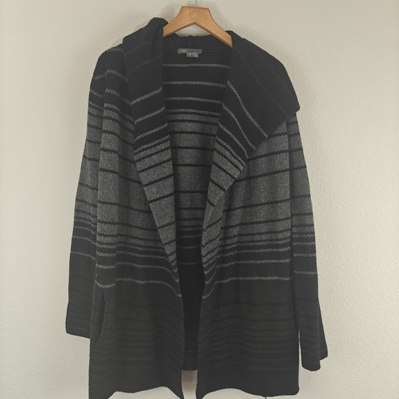 VINCE Sophie Hooded Striped Open Front Cardigan Wool Yak Sweater Size XS/TP - Picture 5 of 16